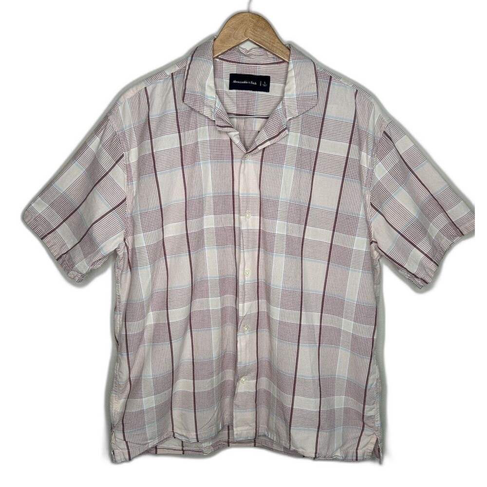 Abercrombie & Fitch Mens Size Large Collar Button Down Short Sleeve Plaid Shirt
